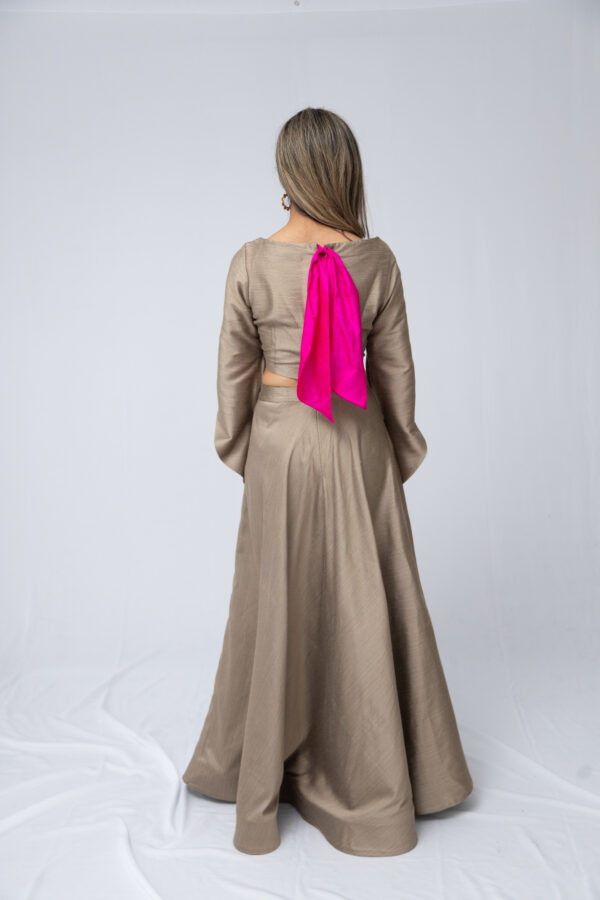 A girl is wearing beautiful Dress with Back Pose